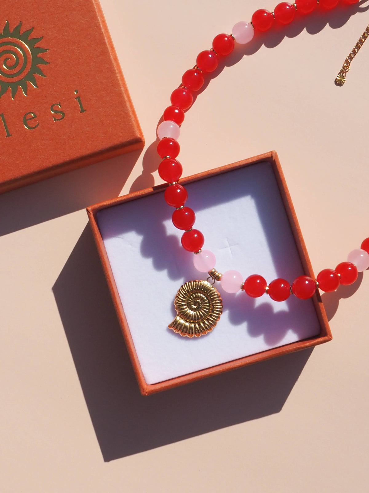 Red & Pink Spiral Shell Necklace
