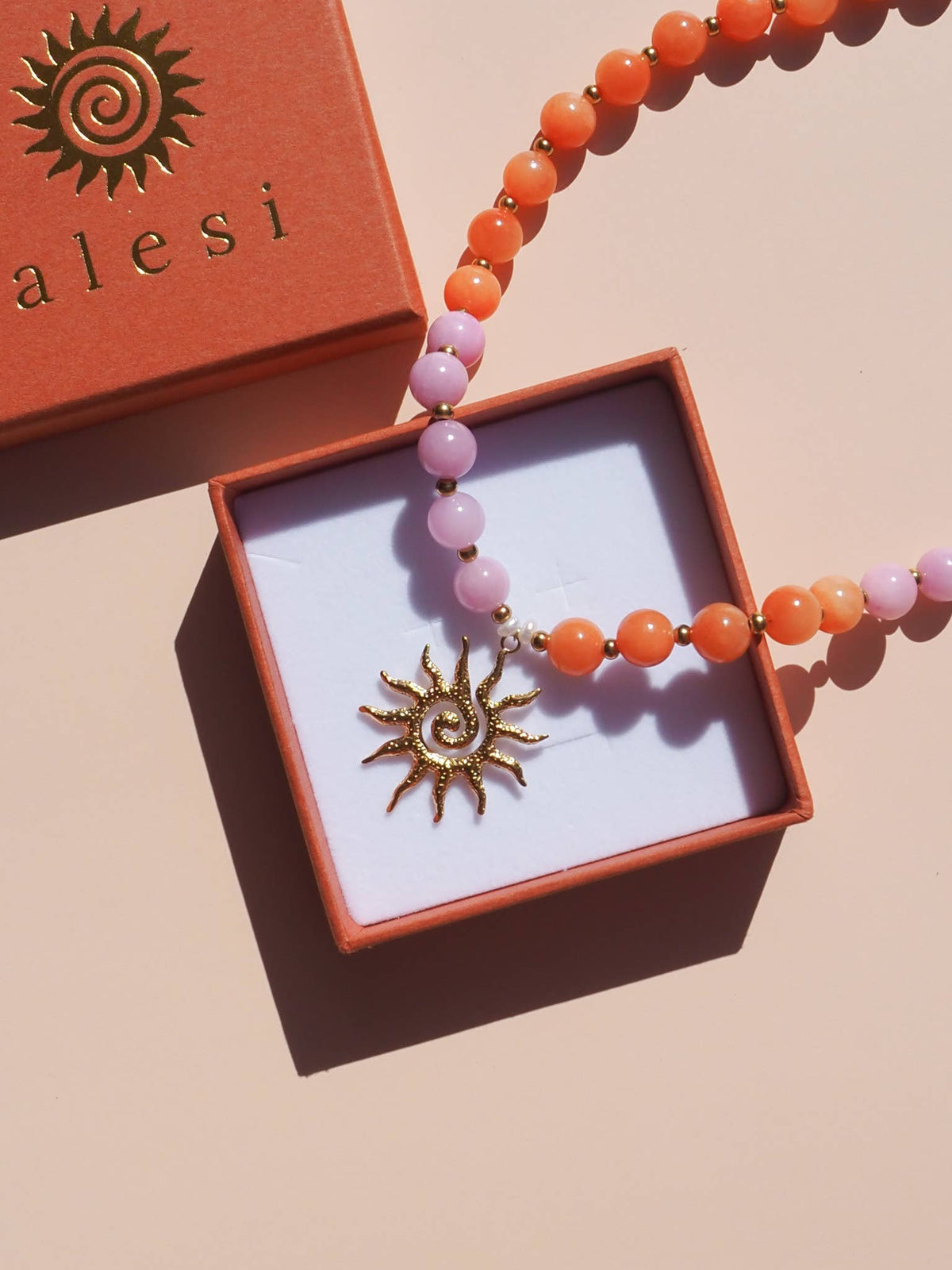 Pink & Orange Spiral Sun Necklace