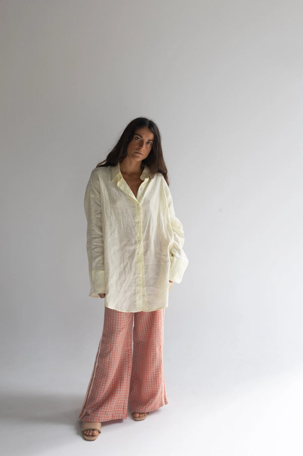 Peachy Check Linen Pant