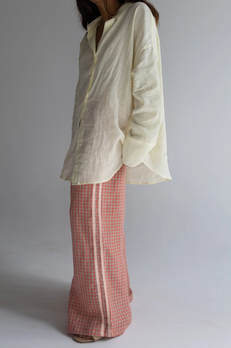 Peachy Check Linen Pant